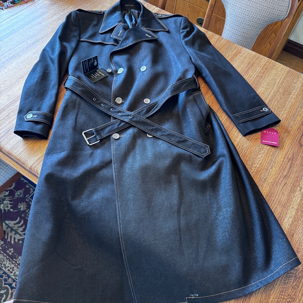NWT IL CANTO Men’s Denim Double-Breasted Trench Coat 48R Belted